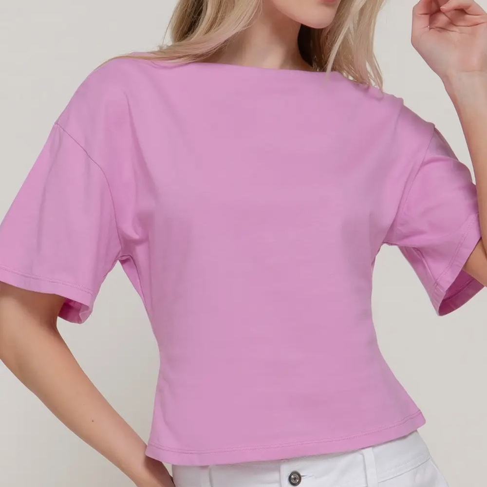Women's Dusty Pink Short Sleeve Tee - Relaxed Boatneck